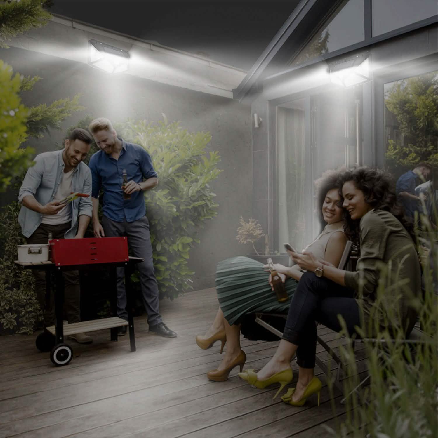 100 LED Solar Wall Light Outdoor Outdoor Lighting - Tophatter Daily Deals