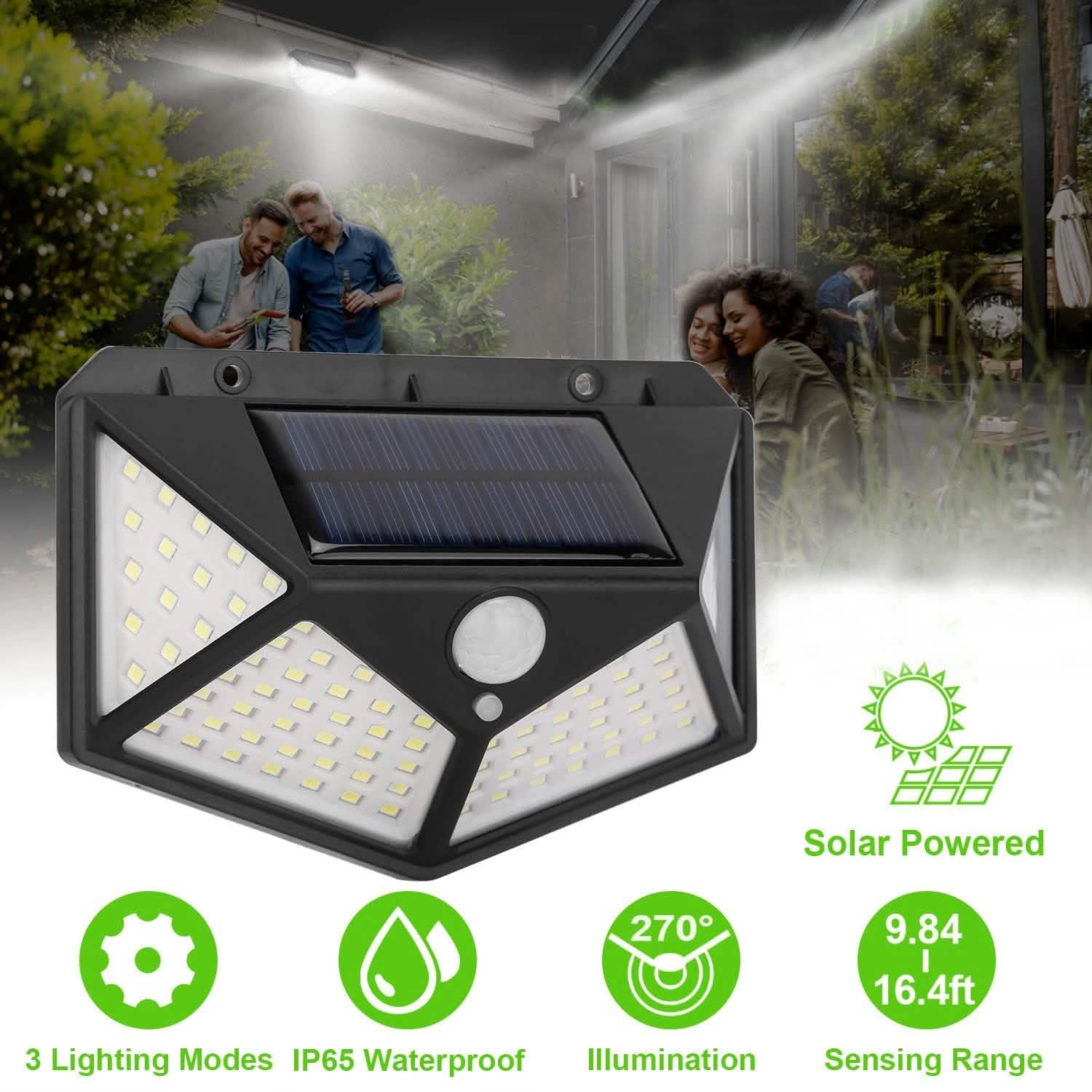 100 LED Solar Wall Light Outdoor Outdoor Lighting - Tophatter Daily Deals