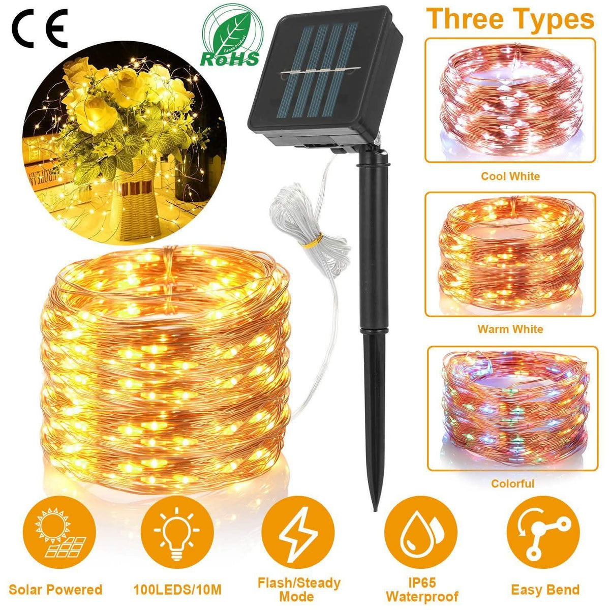 100 LEDs Solar String Lights String & Fairy Lights - Tophatter Daily Deals