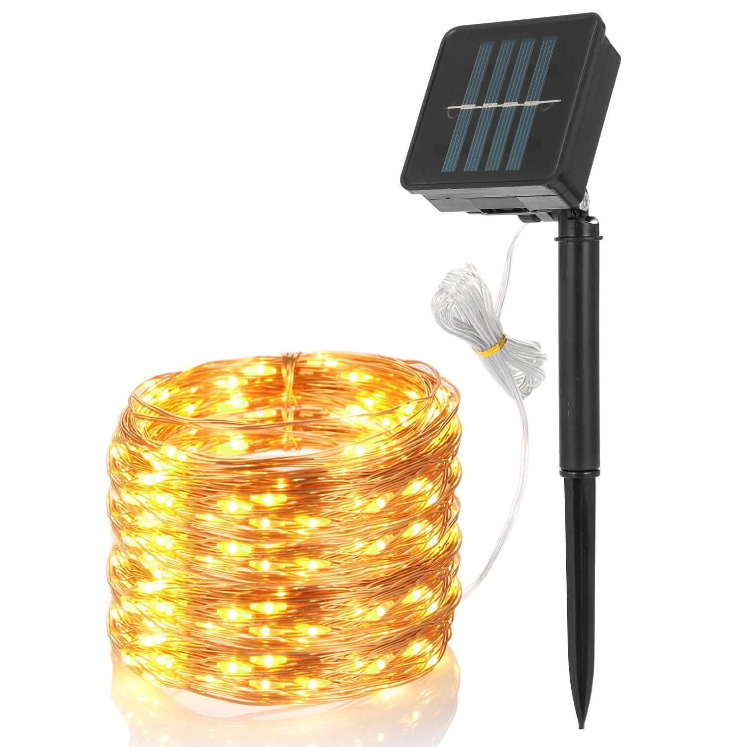 100 LEDs Solar String Lights Warm White String & Fairy Lights - Tophatter Daily Deals