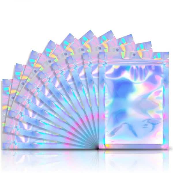 100-Pack: Resealable Holographic Foil Bags 14x20cm Kitchen Storage - Tophatter Daily Deals