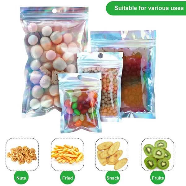 100-Pack: Resealable Holographic Foil Bags Kitchen Storage - Tophatter Daily Deals