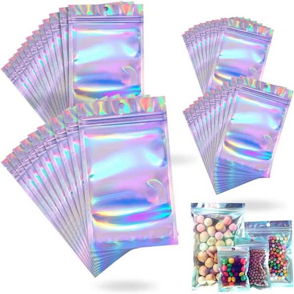 100-Pack: Resealable Holographic Foil Bags Kitchen Storage - Tophatter Daily Deals