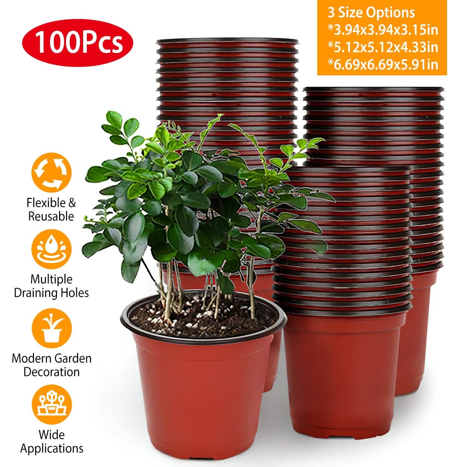100-Piece: Plastic Plant Nursery Pots Garden & Patio - Tophatter Daily Deals