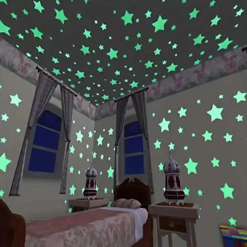 100-Pieces: Luminous Glow in the Dark Star Wall Stickers Furniture & Decor - Tophatter Daily Deals