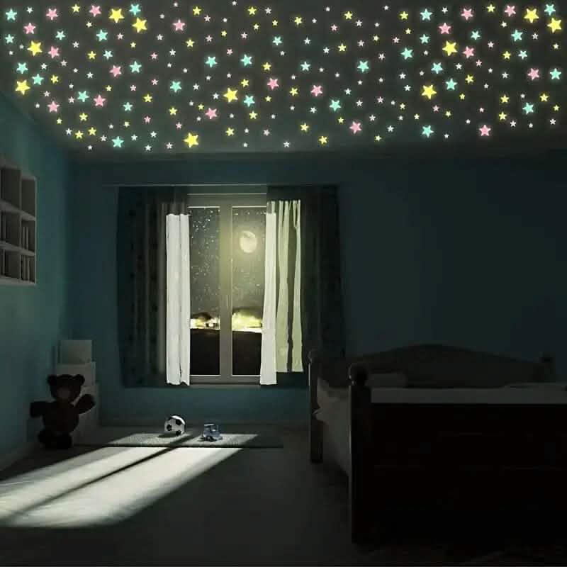 100-Pieces: Luminous Glow in the Dark Star Wall Stickers Furniture & Decor - Tophatter Daily Deals