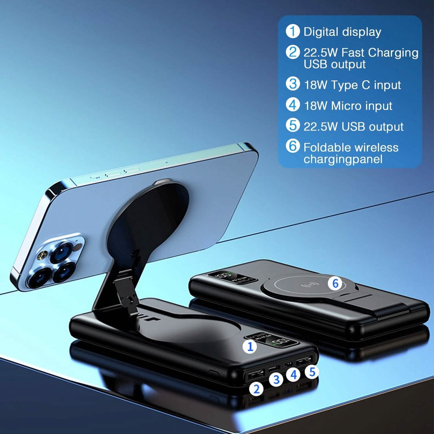 1000 mAh Wireless Foldable Power Bank Mobile Accessories - Tophatter Daily Deals