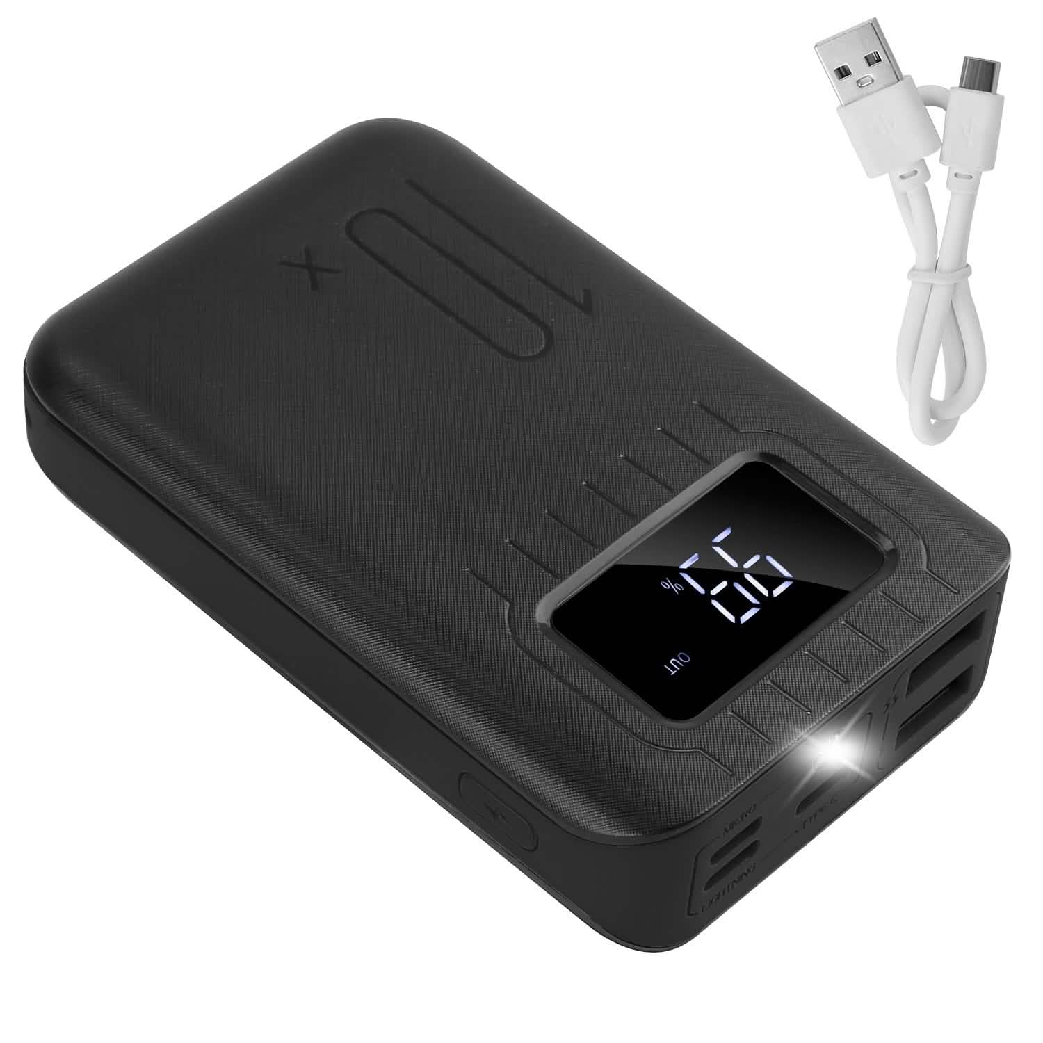 10000 mAh Portable Powerbank Dual USB Charger Port with LCD Display Black Mobile Accessories - Tophatter Daily Deals