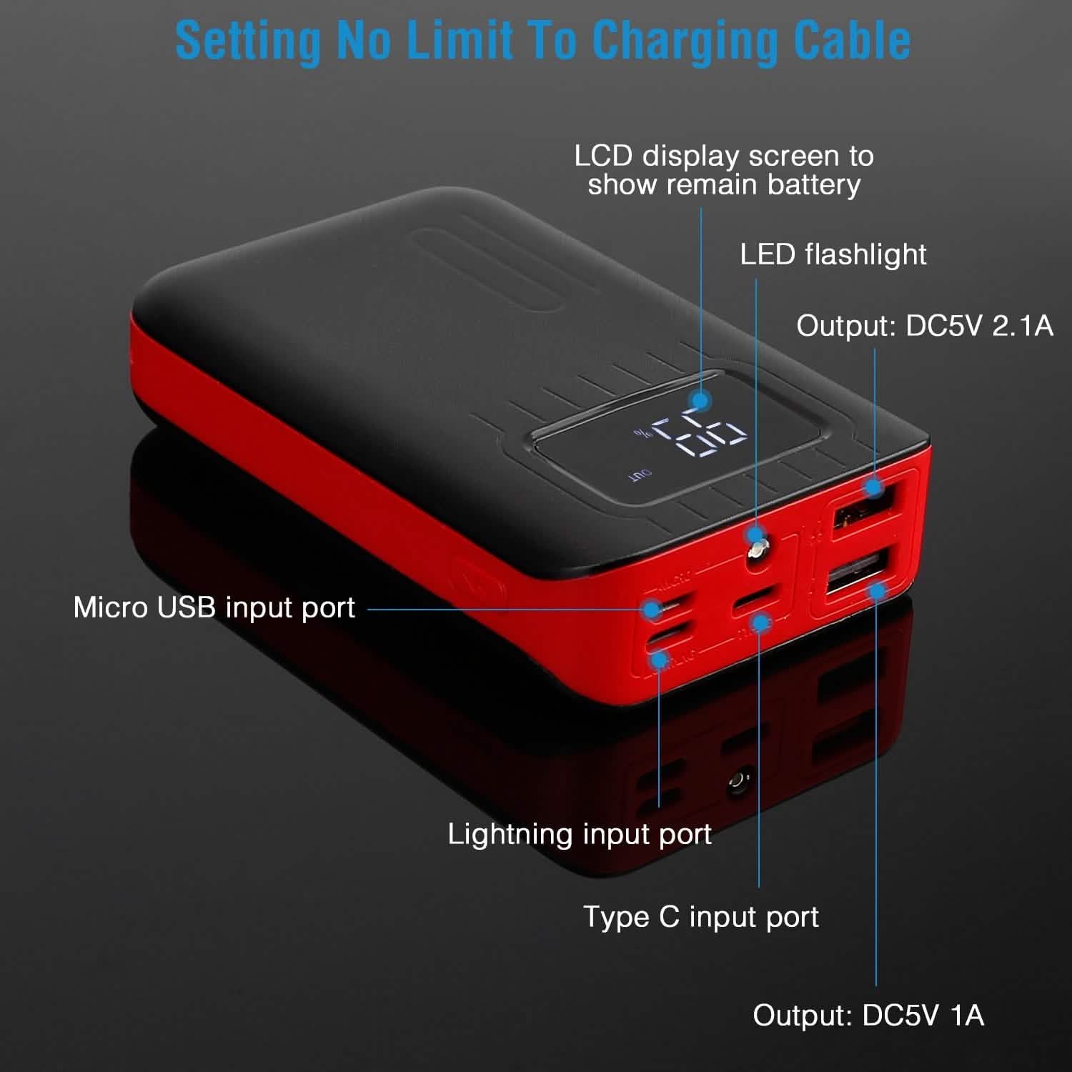 10000 mAh Portable Powerbank Dual USB Charger Port with LCD Display Mobile Accessories - Tophatter Daily Deals