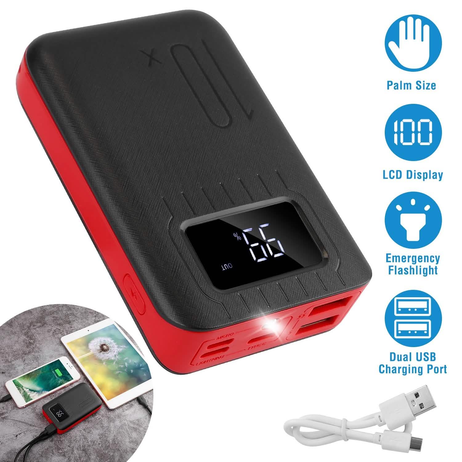 10000 mAh Portable Powerbank Dual USB Charger Port with LCD Display Mobile Accessories - Tophatter Daily Deals