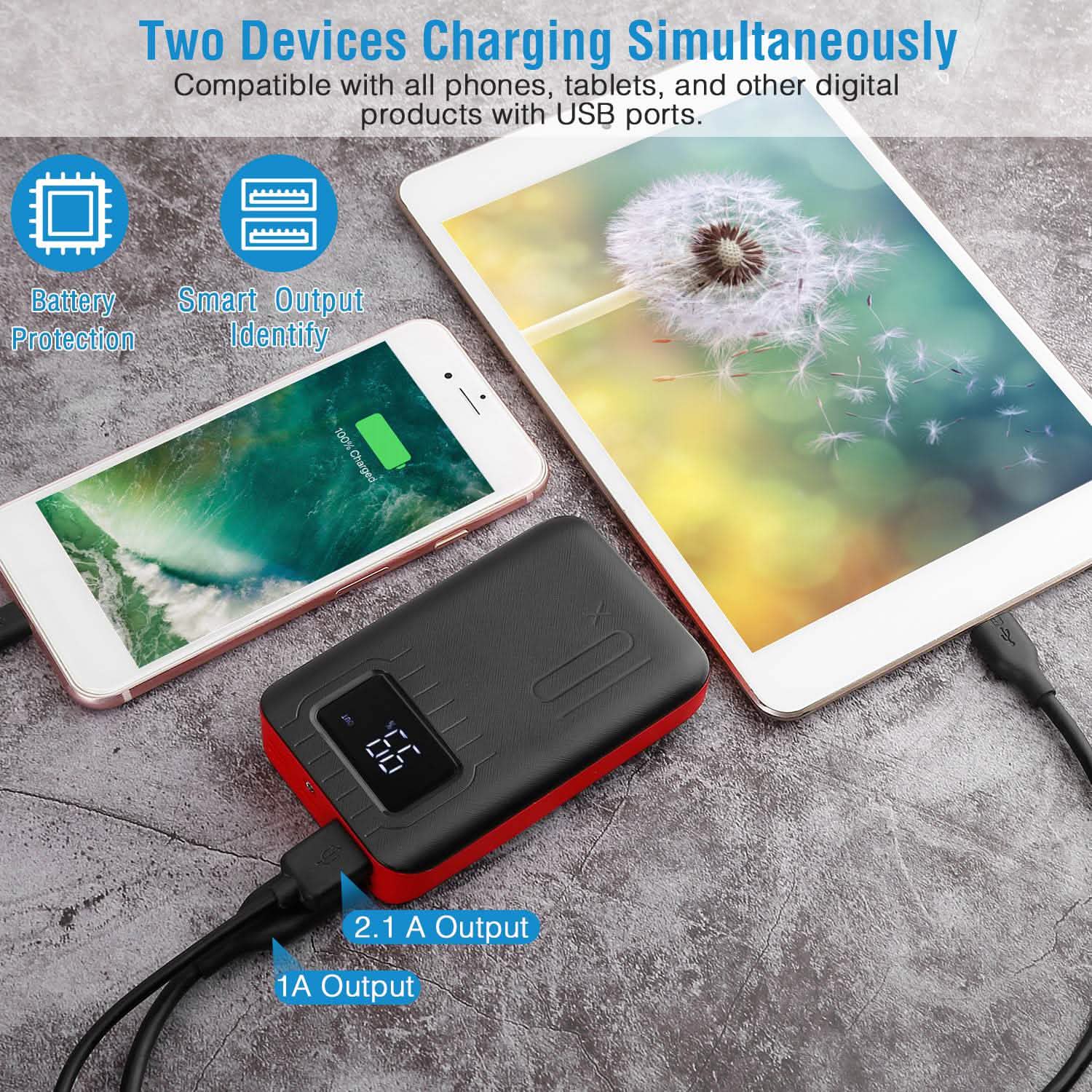 10000 mAh Portable Powerbank Dual USB Charger Port with LCD Display Mobile Accessories - Tophatter Daily Deals