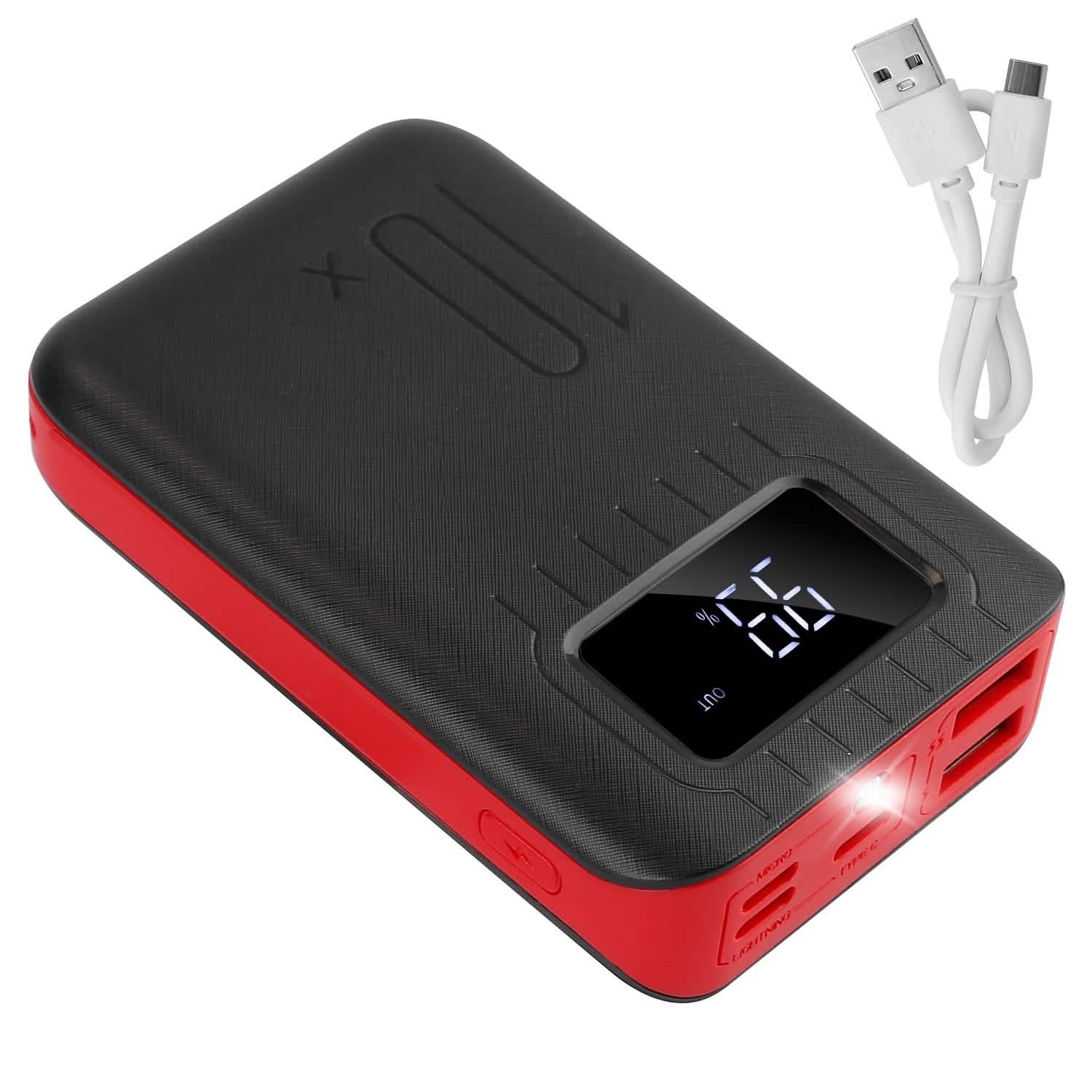 10000 mAh Portable Powerbank Dual USB Charger Port with LCD Display Red Mobile Accessories - Tophatter Daily Deals
