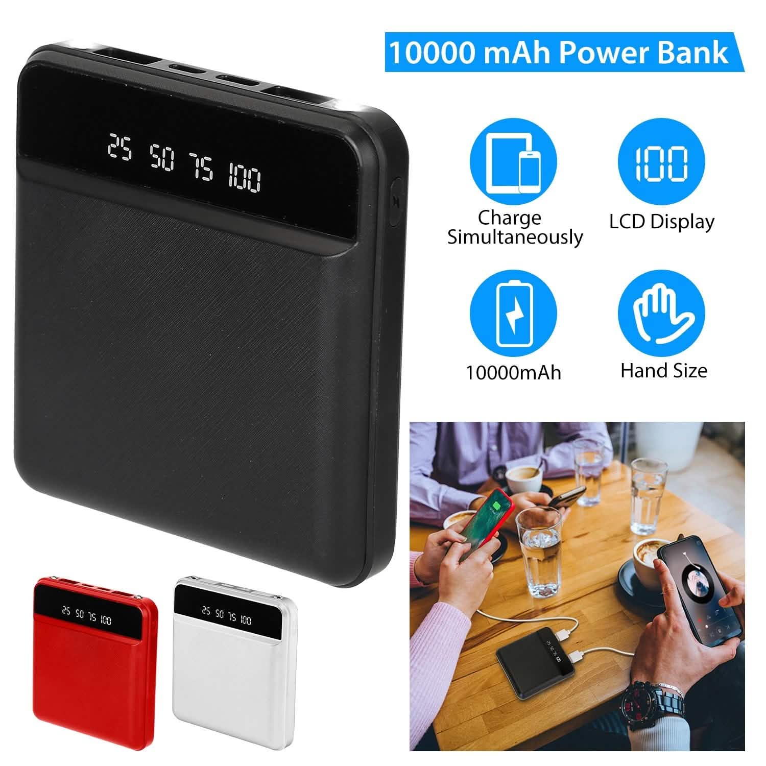 10000 mAh Portable Powerbank Mini with Dual USB Ports LCD Display Mobile Accessories - Tophatter Daily Deals