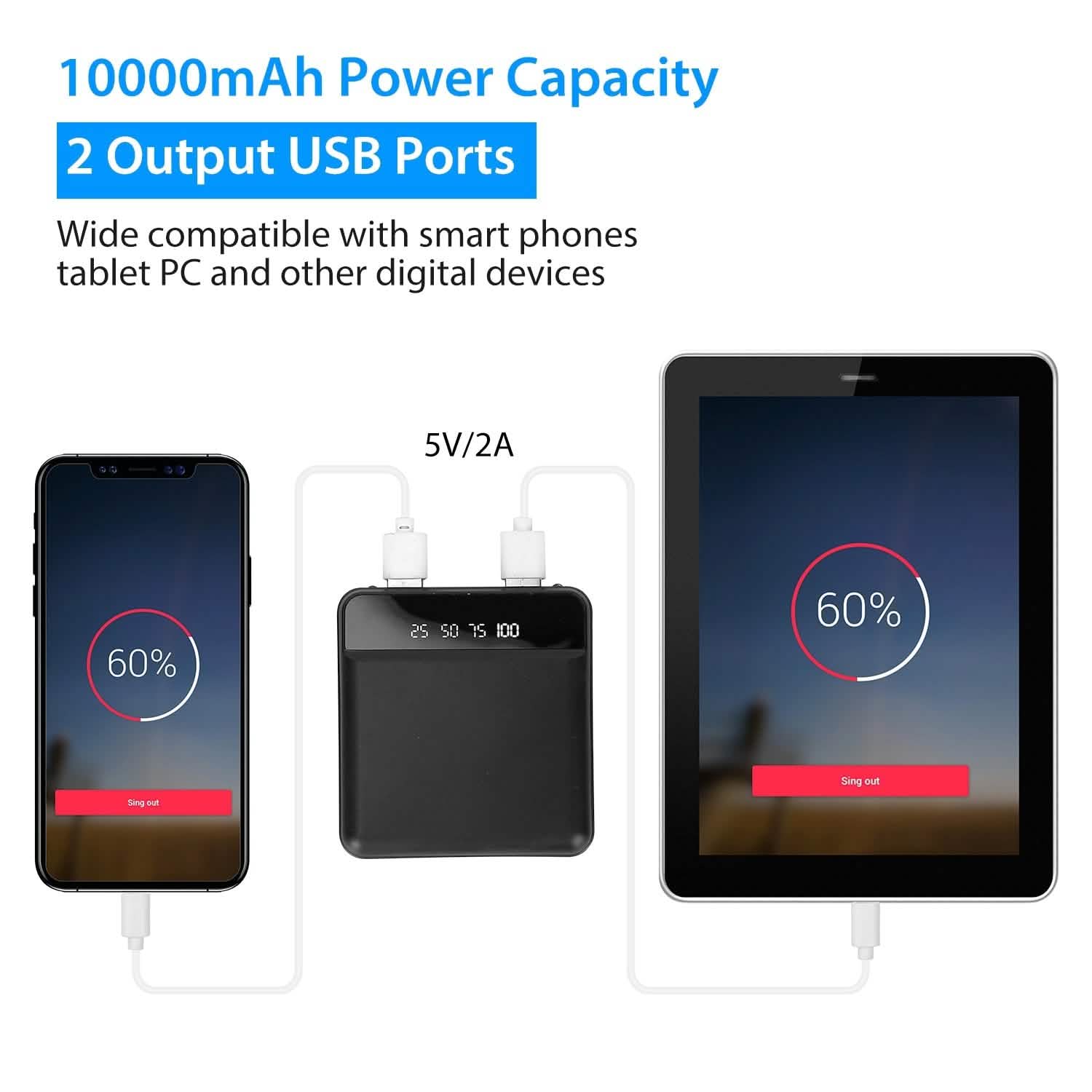 10000 mAh Portable Powerbank Mini with Dual USB Ports LCD Display Mobile Accessories - Tophatter Daily Deals