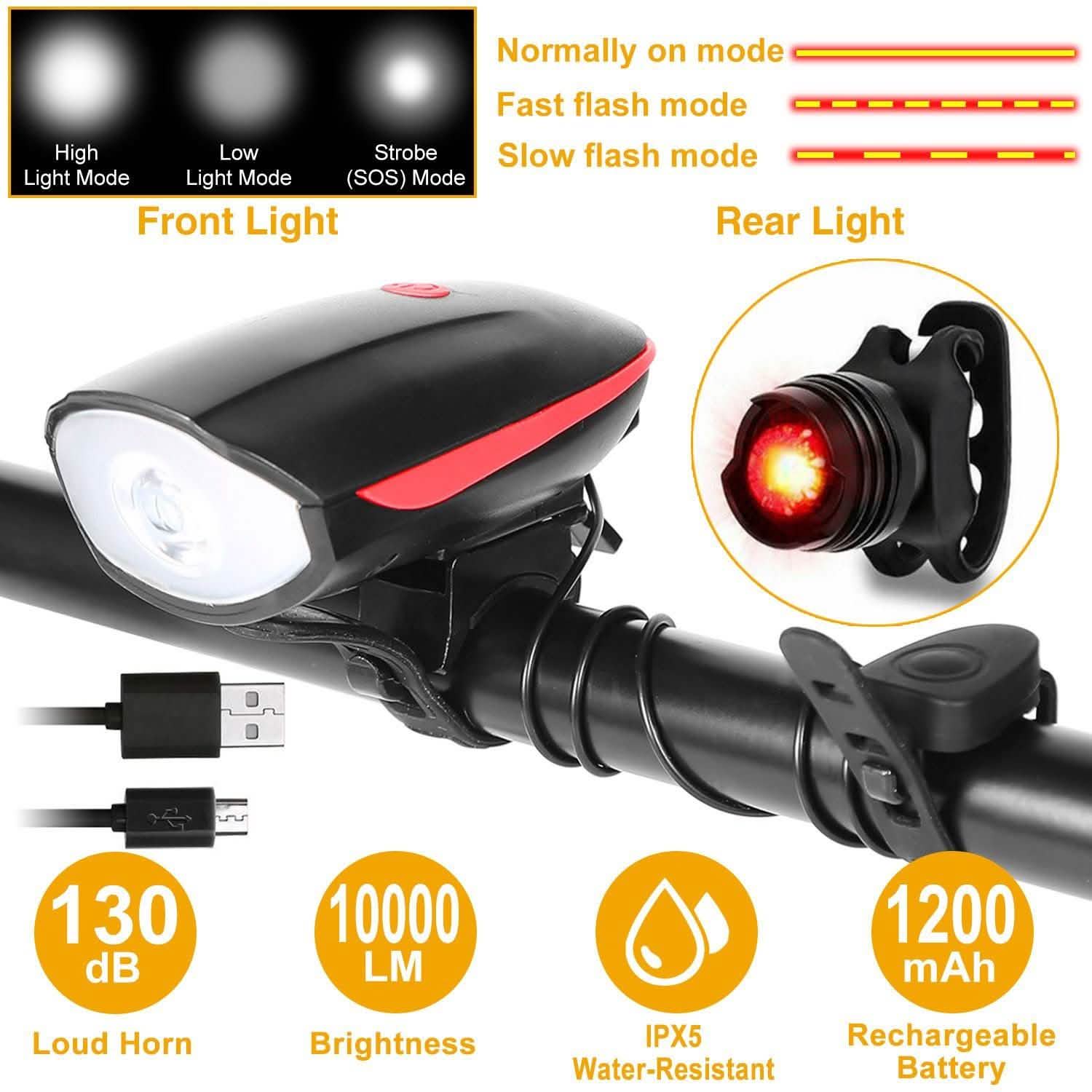 10000LM Bike Headlight USB Rechargeable Outdoor Recreation - Tophatter Daily Deals