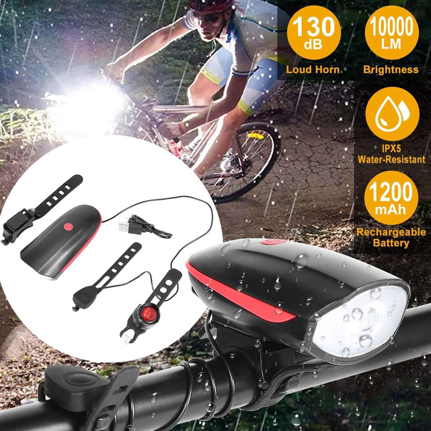 10000LM Bike Headlight USB Rechargeable Outdoor Recreation - Tophatter Daily Deals