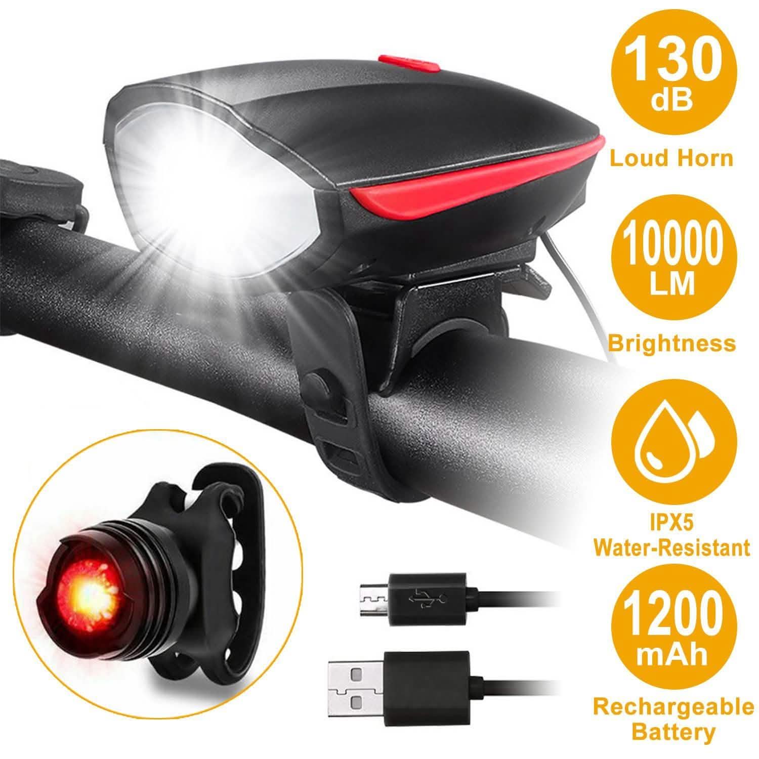 10000LM Bike Headlight USB Rechargeable Outdoor Recreation - Tophatter Daily Deals