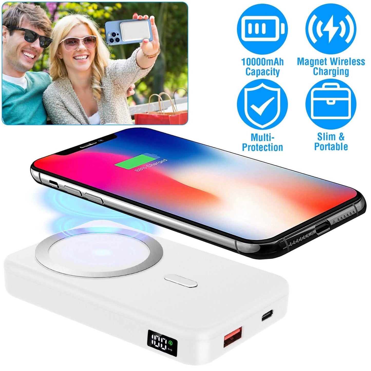 10000mAh Magnetic Wireless Power Bank 22.5W Fast Charging Mobile Accessories - Tophatter Daily Deals