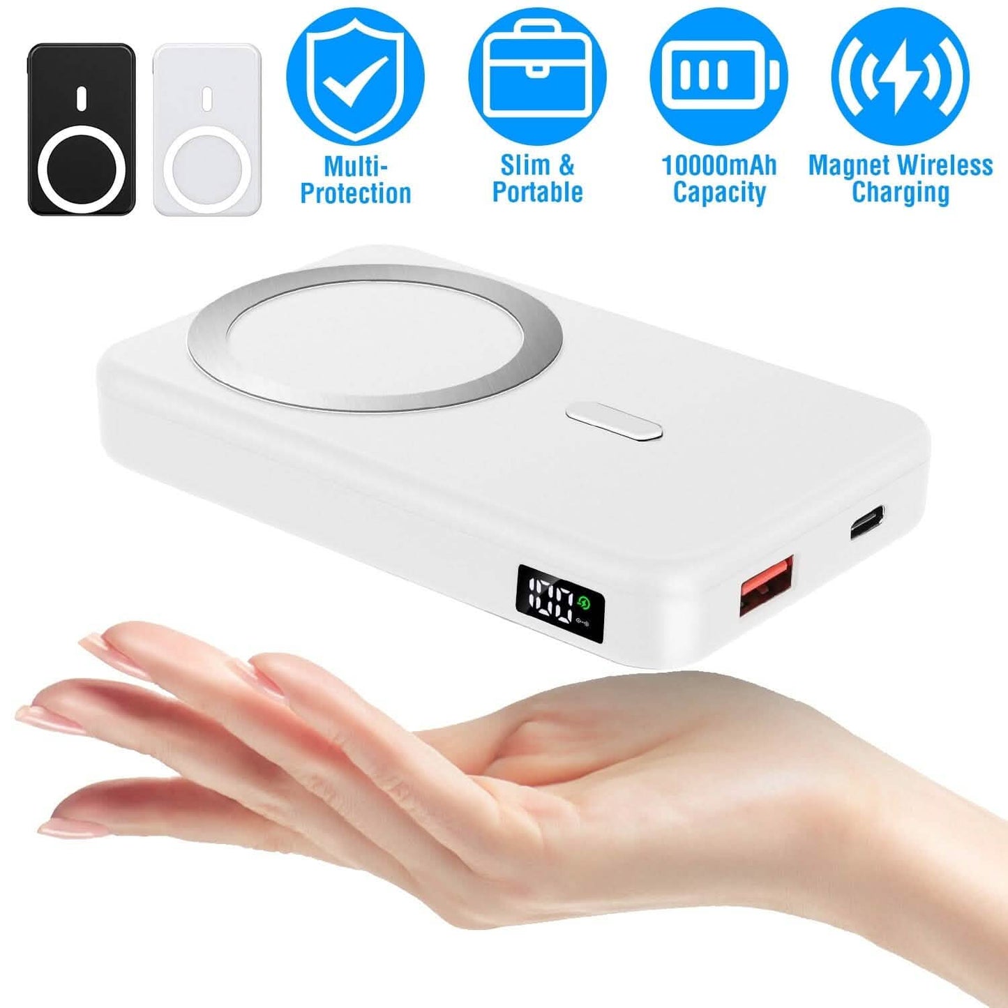 10000mAh Magnetic Wireless Power Bank 22.5W Fast Charging Mobile Accessories - Tophatter Daily Deals