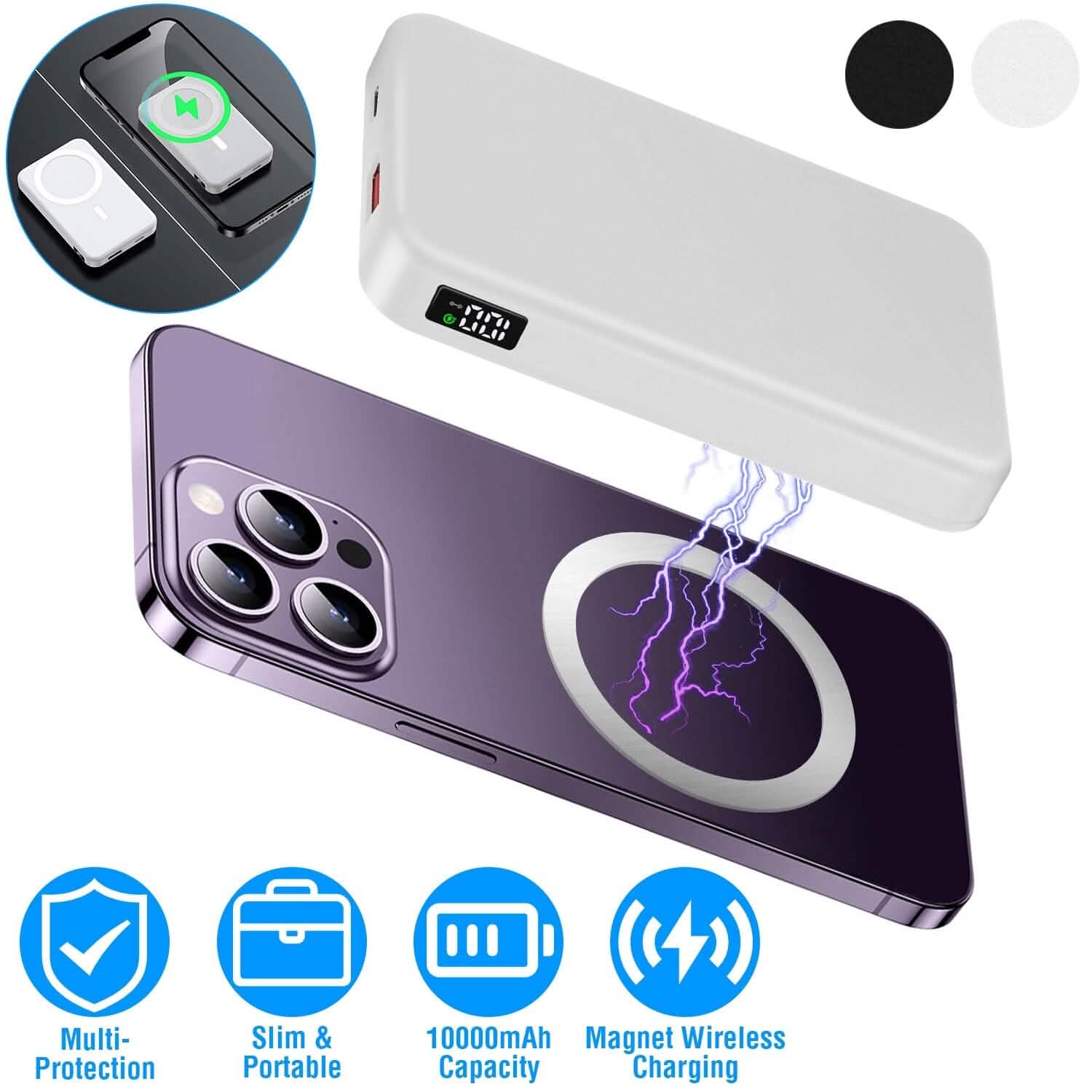 10000mAh Magnetic Wireless Power Bank 22.5W Fast Charging Mobile Accessories - Tophatter Daily Deals