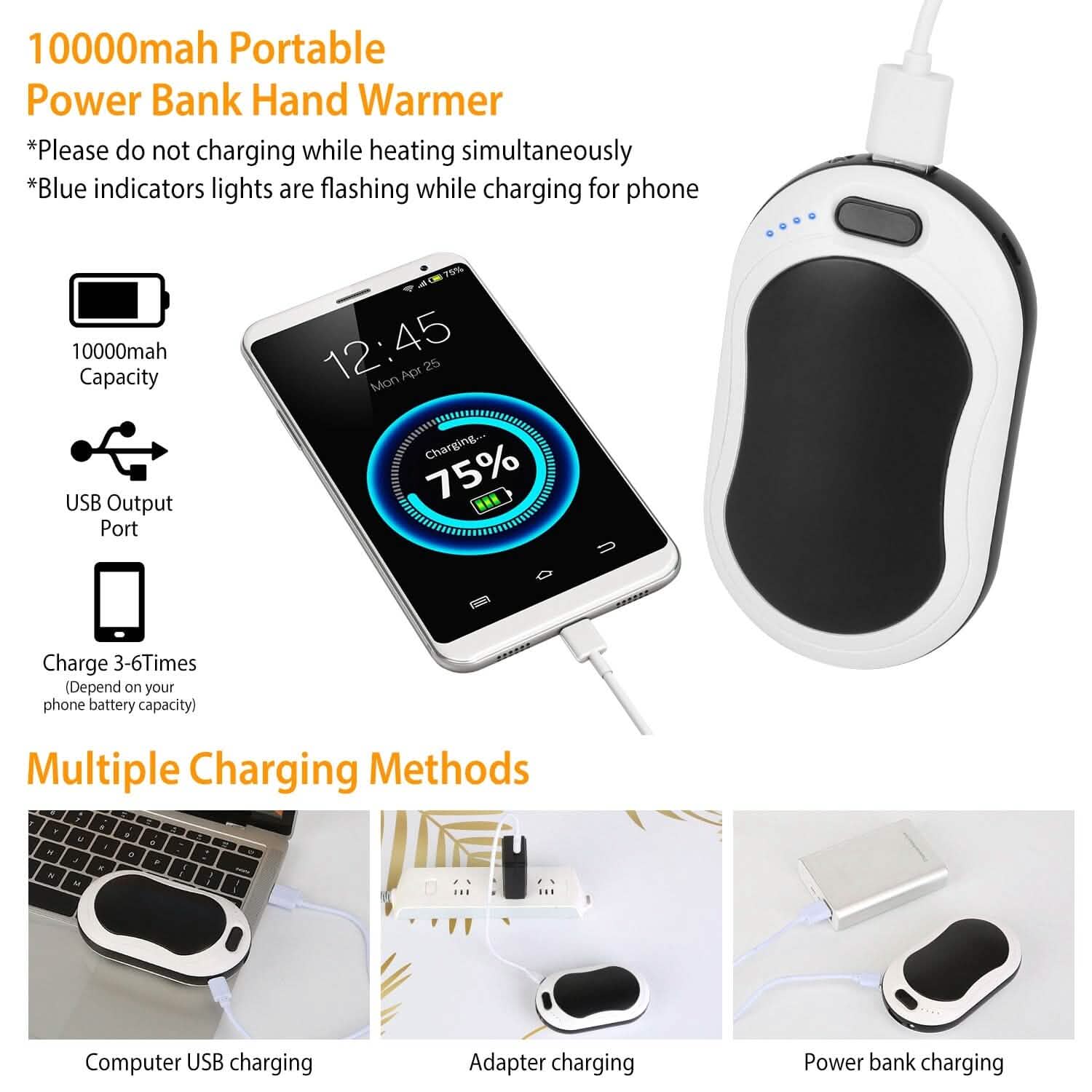 10000mAh Power Bank Rechargeable Pocket Warmer Double-Sided Heating Health & Wellness - Tophatter Daily Deals