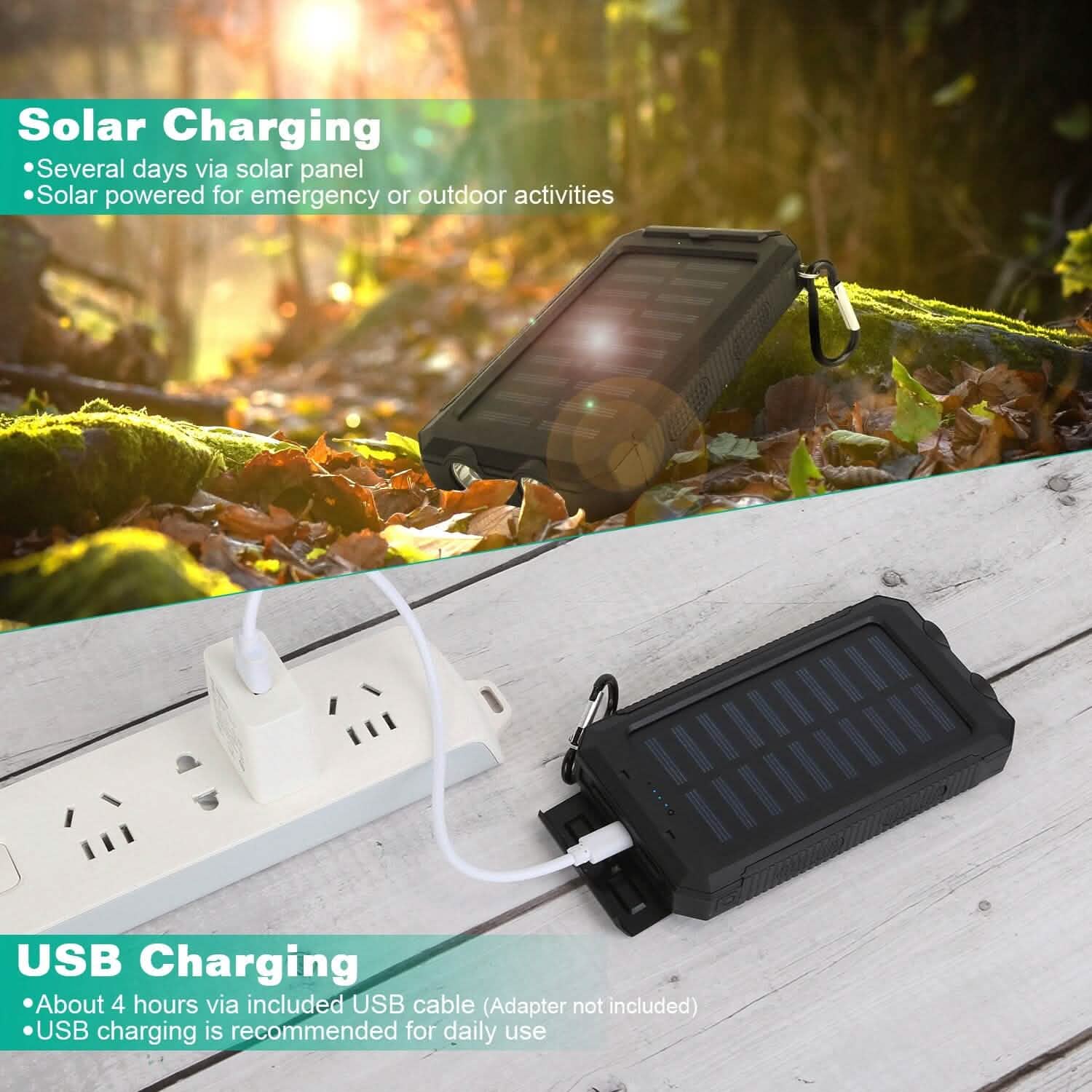 10000mAh Solar Power Bank External Battery Pack Mobile Accessories - Tophatter Daily Deals