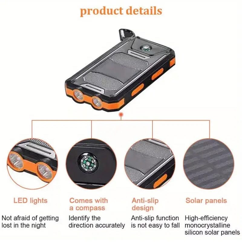 10000mAh Solar Power Bank with Flashlight Power Bank - Tophatter Daily Deals
