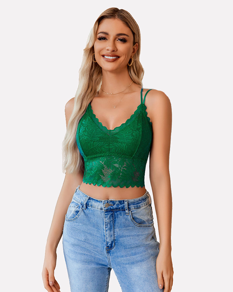 Lace Camisoles Racerback Crop Tops Dark Green Lingerie Sets-Bras - Tophatter Daily Deals