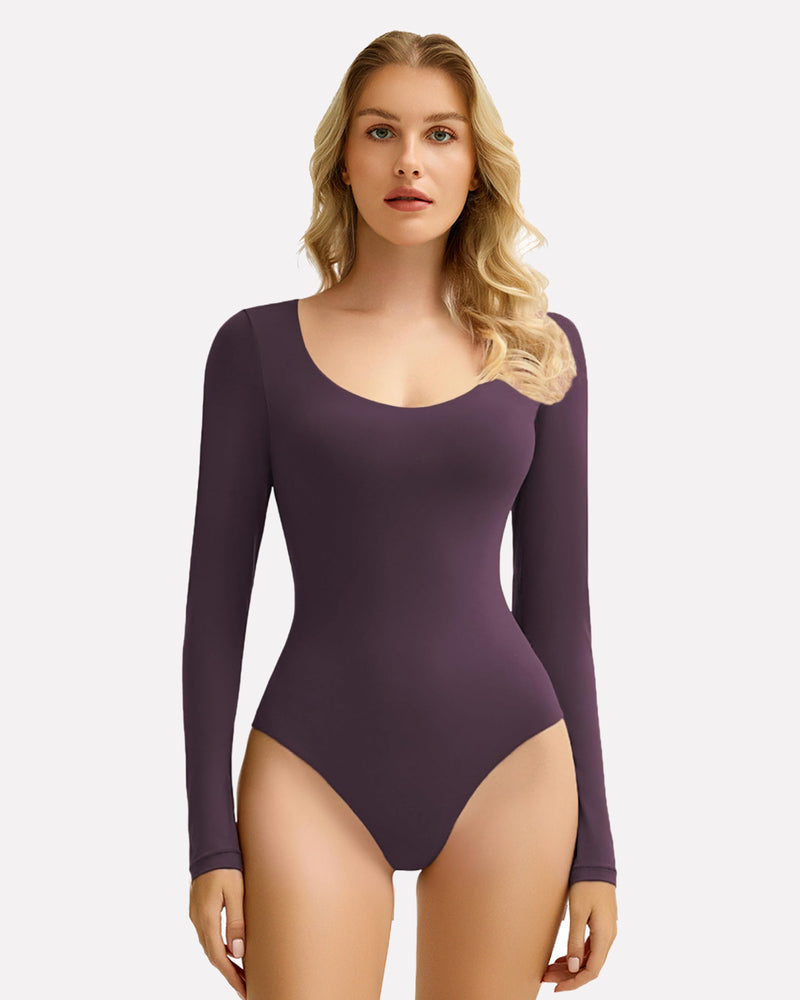 Scoop Neck Bodysuit Shapewear Going Out Tops Purple Shaperwear-bodysuit - Tophatter Daily Deals