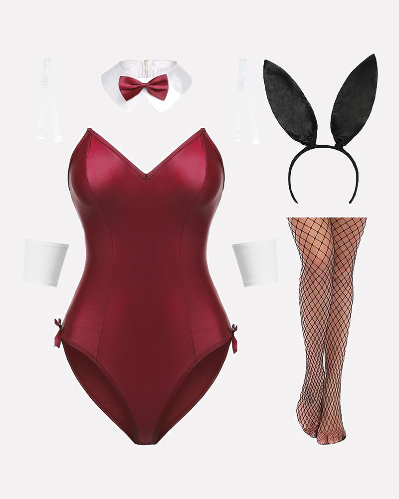 Bunny Costume Lingerie Sets Wine Red Lingeries-Bodysuits - Tophatter Daily Deals