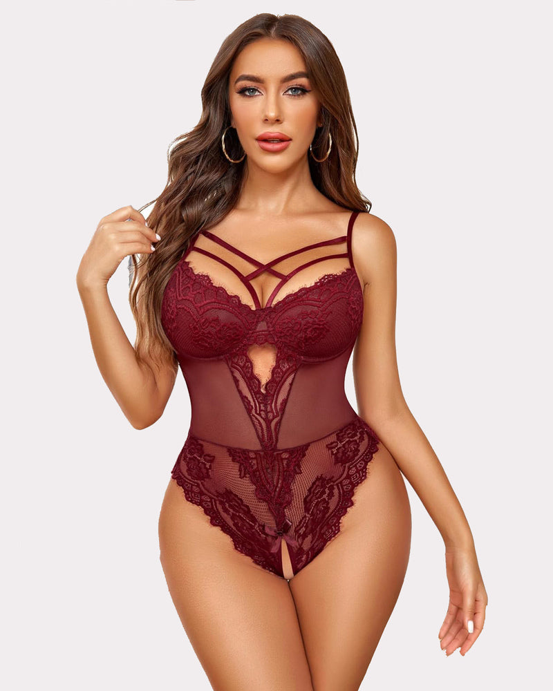 Floral Lace Harness Bodysuit (DE Only) Lingeries-Bodysuits - Tophatter Daily Deals