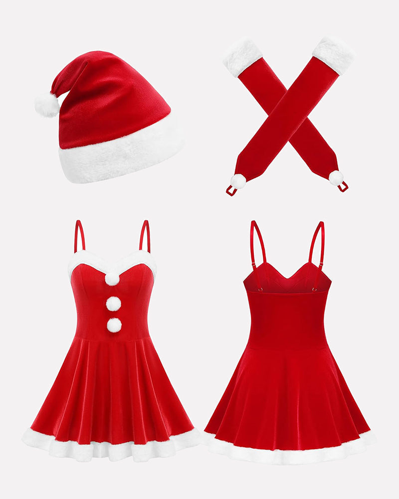 Christmas Dress Santa Outfit With Xmas Gloves and Hat Red Sleepwears-dresses - Tophatter Daily Deals