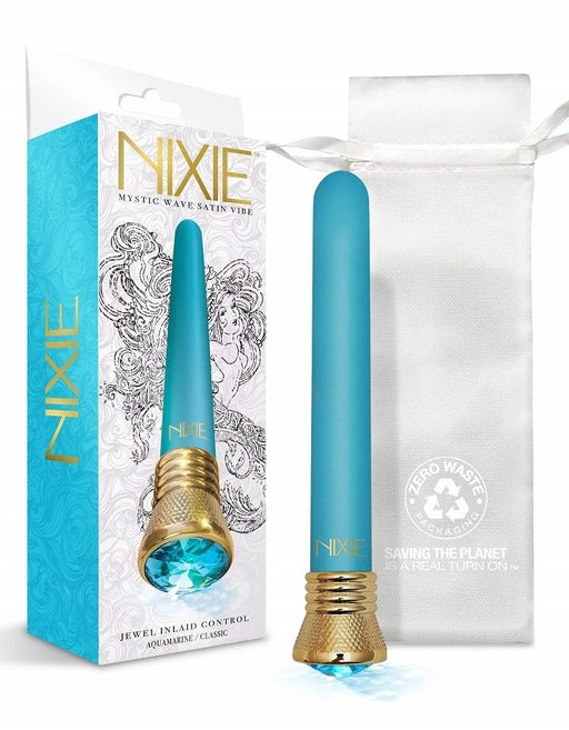 Nixie Jewel Satin Classic Vibe Aquamarine 7 Inch Waterproof G-Spot Vibrator > Vibrators > Standard Vibrators - Tophatter Daily Deals