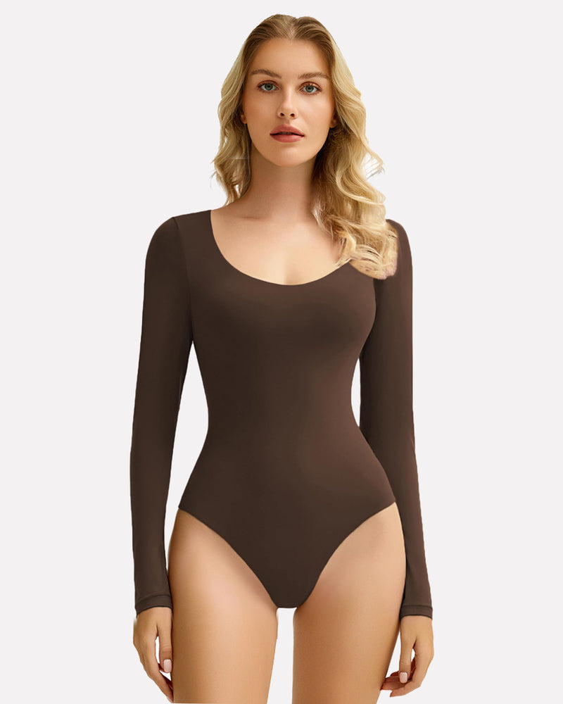 Scoop Neck Bodysuit Shapewear Going Out Tops Brown Shaperwear-bodysuit - Tophatter Daily Deals