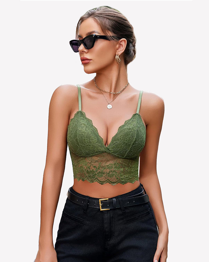 Lace Bustier Tops Cami Crop Top Green Lingerie Sets-Bras - Tophatter Daily Deals