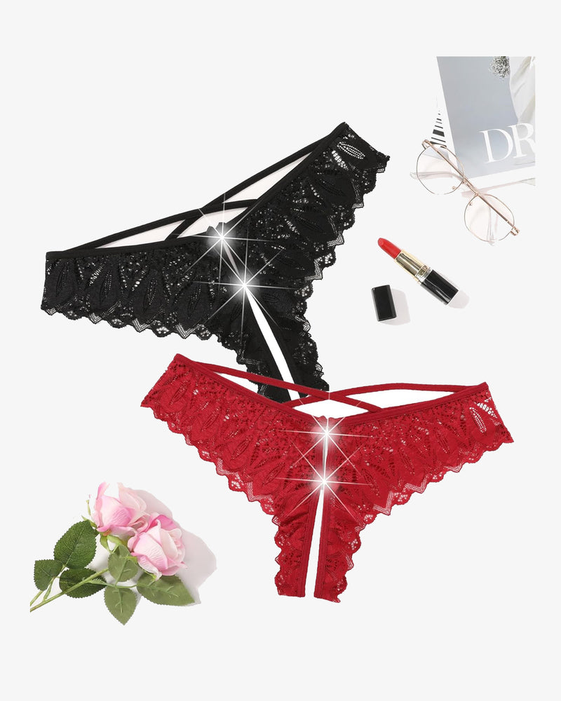 Criss Cross String Hipster Underwear Black+Wine Lingeries-panties - Tophatter Daily Deals
