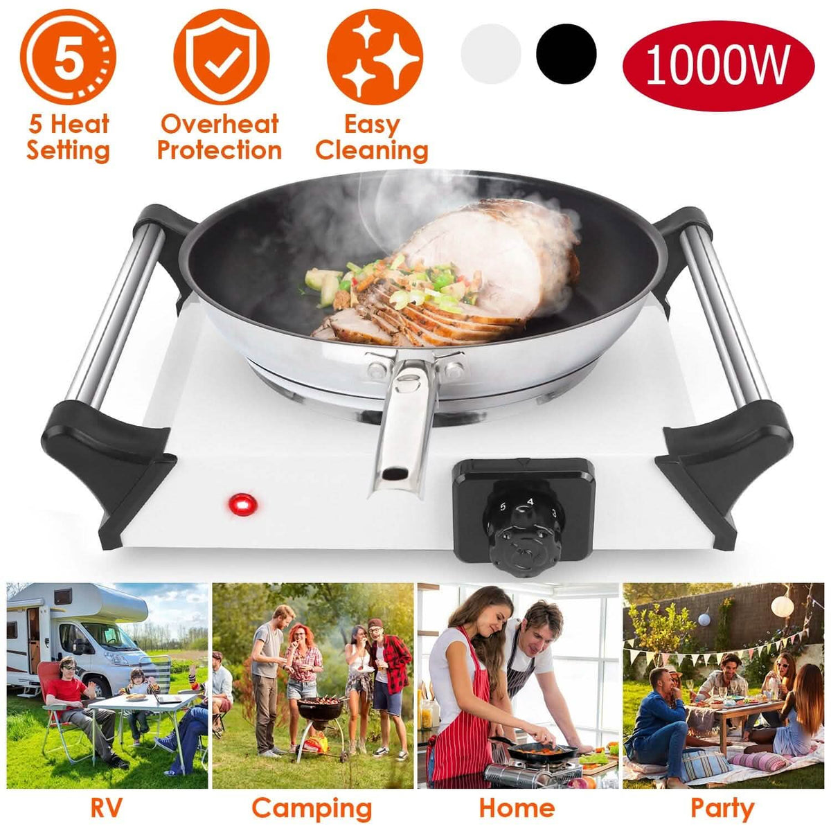 1000W Electric Burner Portable Coil Heating Hot Plate Stove Countertop Kitchen Appliances - Tophatter Daily Deals
