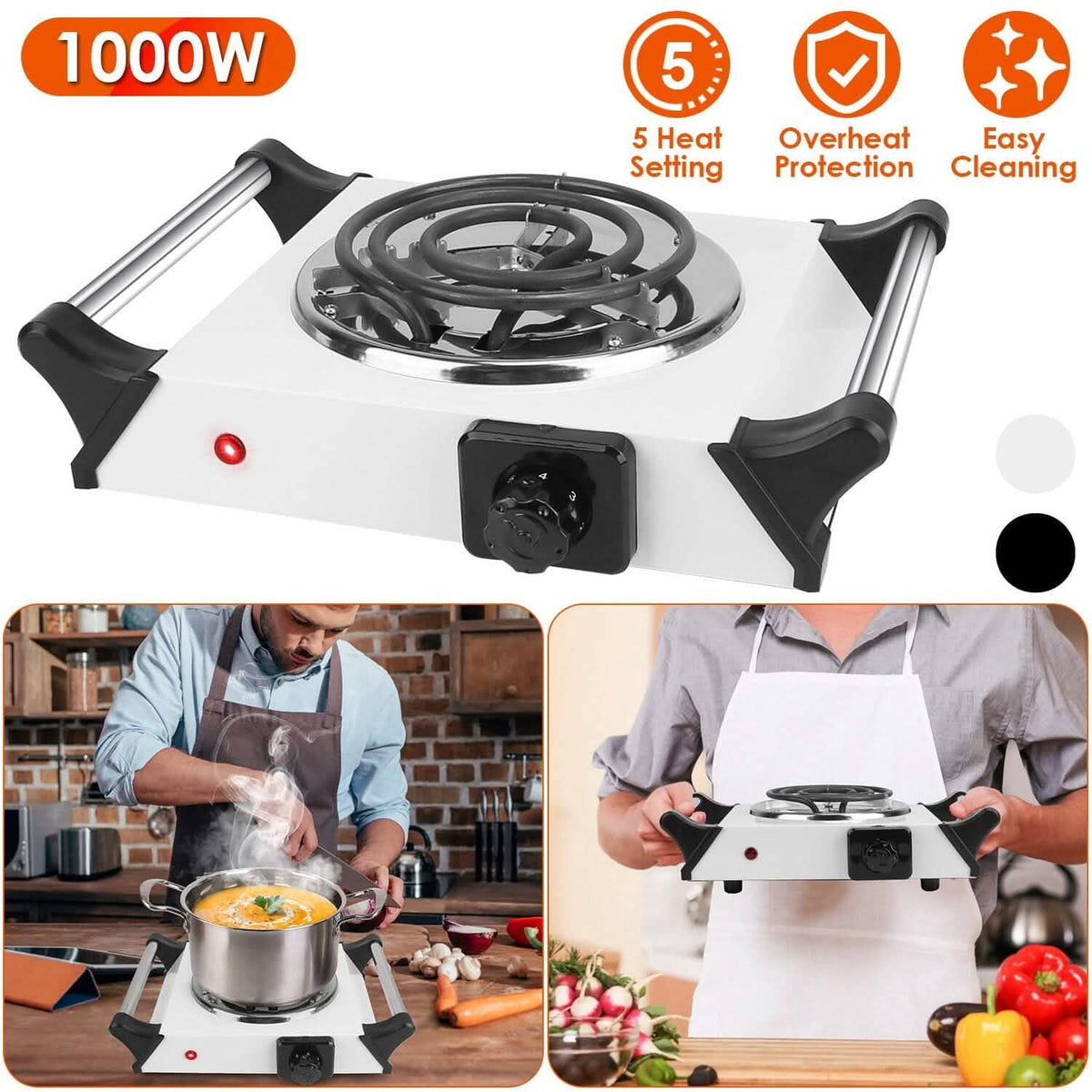1000W Electric Burner Portable Coil Heating Hot Plate Stove Countertop Kitchen Appliances - Tophatter Daily Deals