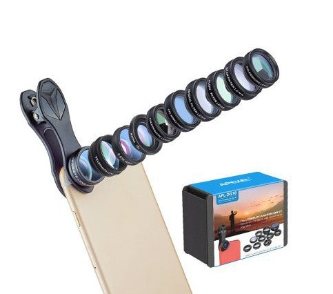 APEXEL Phone lens kit universal 10 in 1 Fisheye Wide Angle macro Lens CPL Filter Kaleidoscope+2X telescope Lens for smartphone 0 - Tophatter Daily Deals
