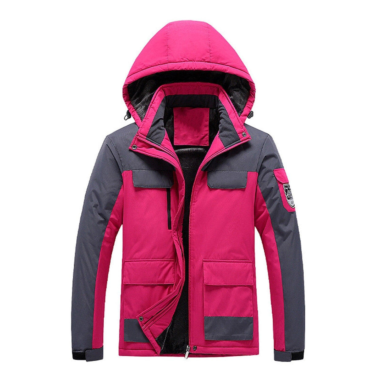 Waterproof Men's Rain Jacket - Hooded Colorblock, Packable Rose Red - Tophatter Daily Deals