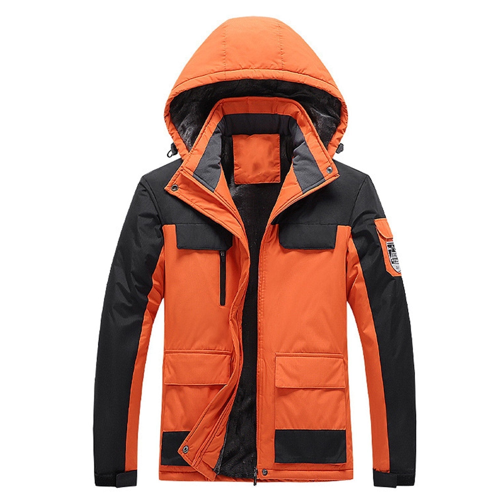 Waterproof Men's Rain Jacket - Hooded Colorblock, Packable Orange - Tophatter Daily Deals