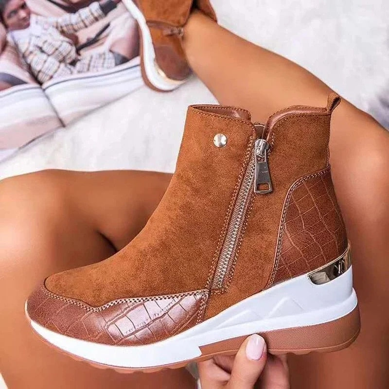 Waterproof Cozy Women’s Ankle Boots - Wedge Suede Heel - Tophatter Daily Deals