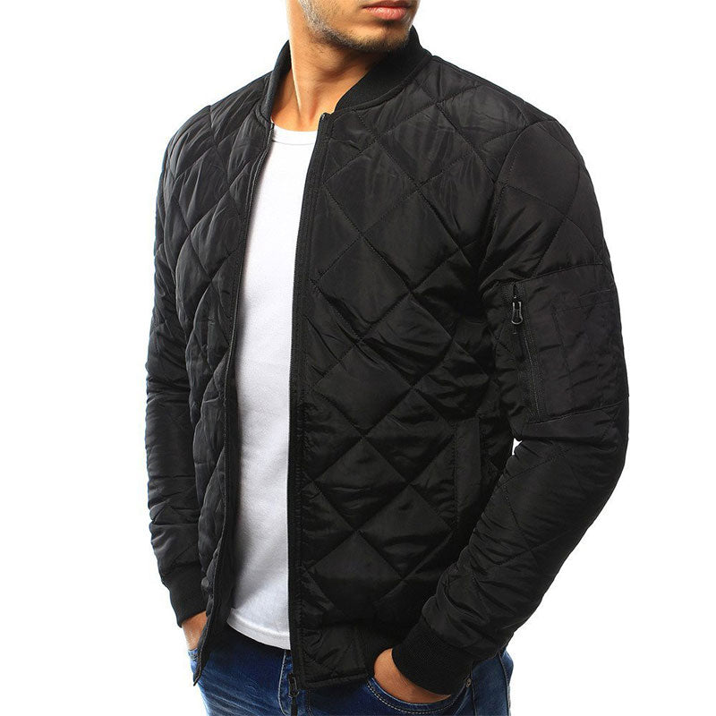 Lightweight Men's Quilted Jacket - Bomber, Ribbed Collar - Tophatter Daily Deals
