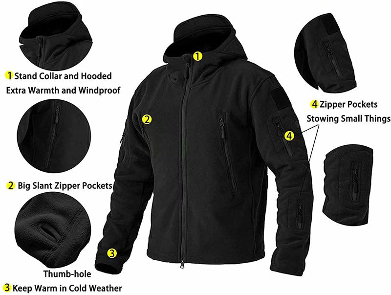 Windproof Men's Fleece Jacket - Hooded Insulating Hiking - Tophatter Daily Deals