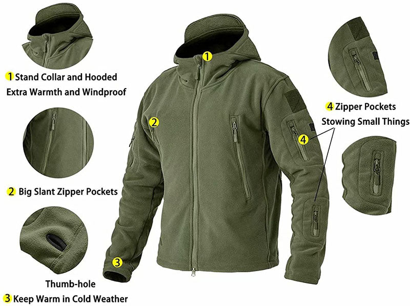 Windproof Men's Fleece Jacket - Hooded Insulating Hiking - Tophatter Daily Deals