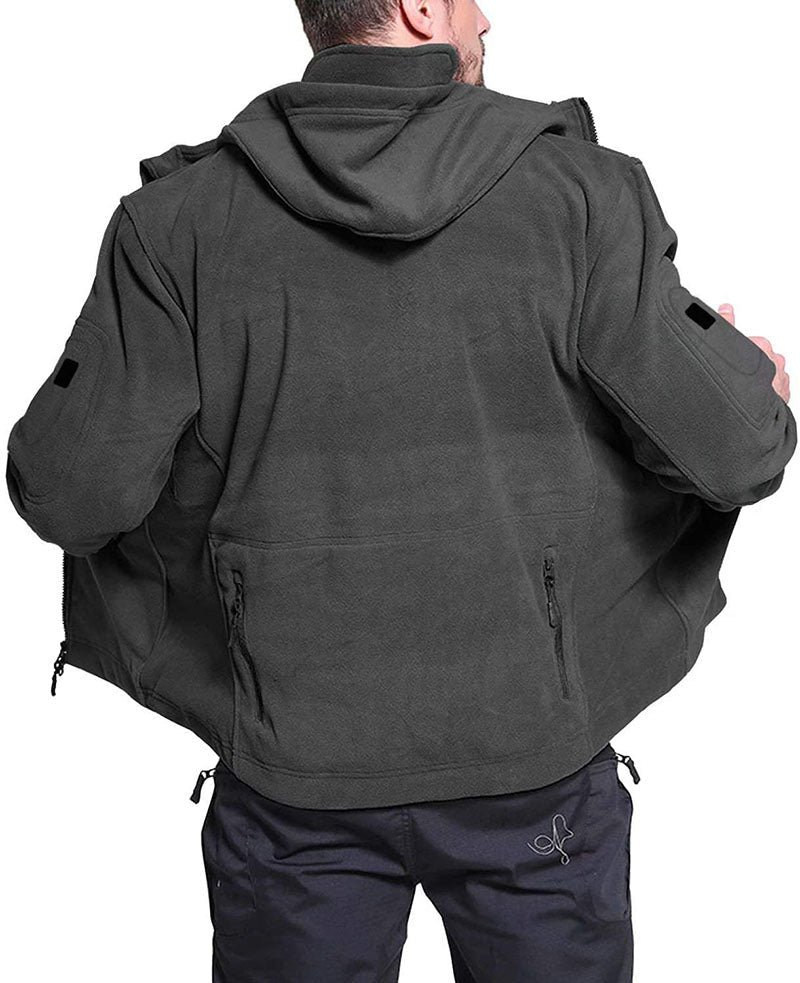 Windproof Men's Fleece Jacket - Hooded Insulating Hiking - Tophatter Daily Deals