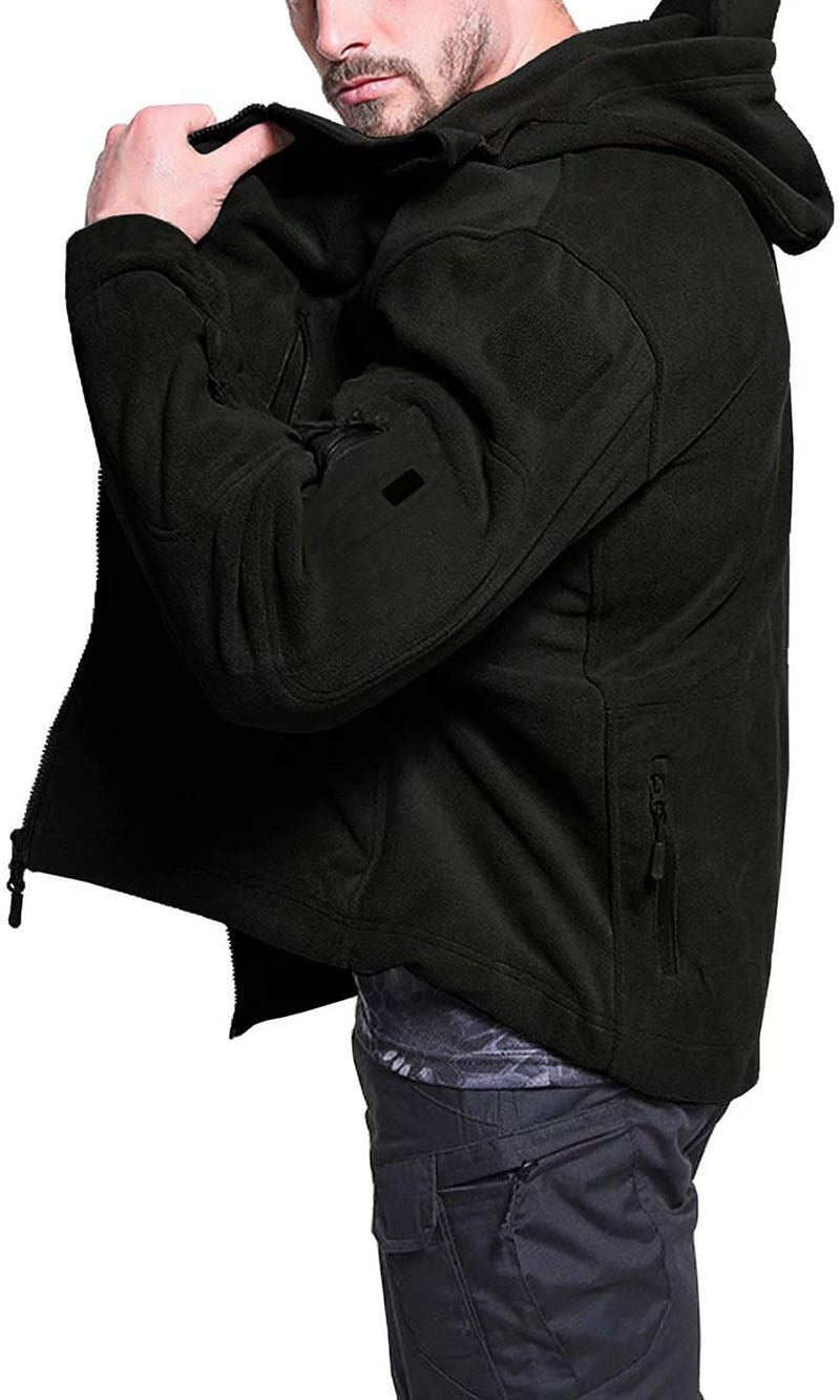 Windproof Men's Fleece Jacket - Hooded Insulating Hiking - Tophatter Daily Deals