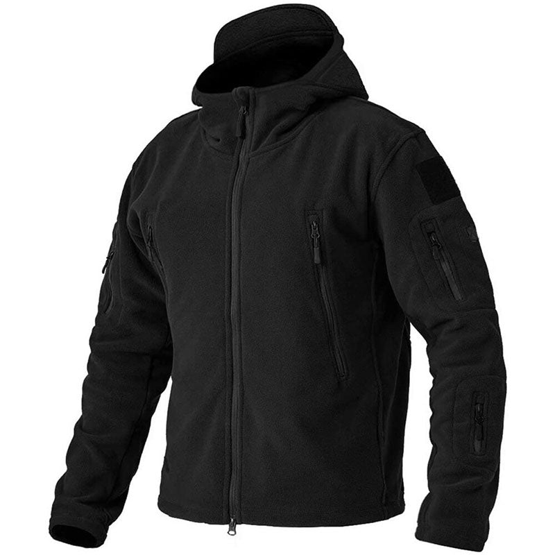 Windproof Men's Fleece Jacket - Hooded Insulating Hiking Black - Tophatter Daily Deals
