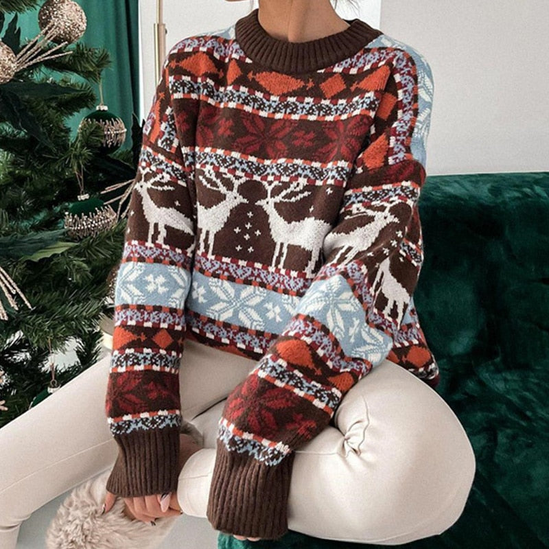 Warm Cozy Women’s Sweater - Oversized Knit, Holiday Season Brown - Tophatter Daily Deals