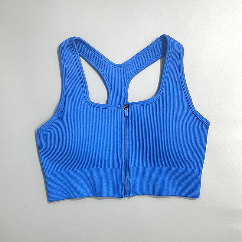 Autumn And Winter New Products Zipper Sports Underwear Women Royal blue bra 0 - Tophatter Daily Deals